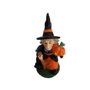 Vintage Midwest Importers Halloween Witch Holding Pumpkin Figurine Decoration 3"